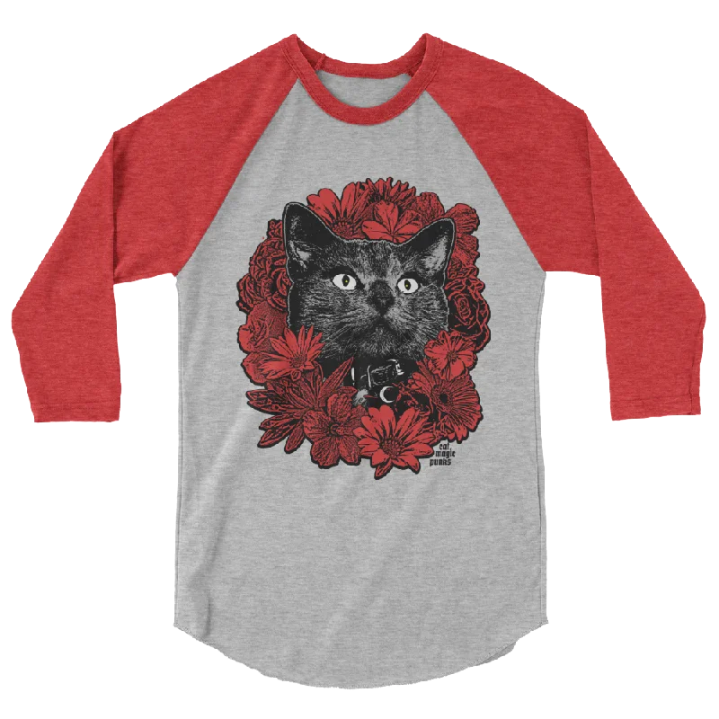 CATSOMMAR Red Flowers 3/4 Sleeve Raglan Shirt