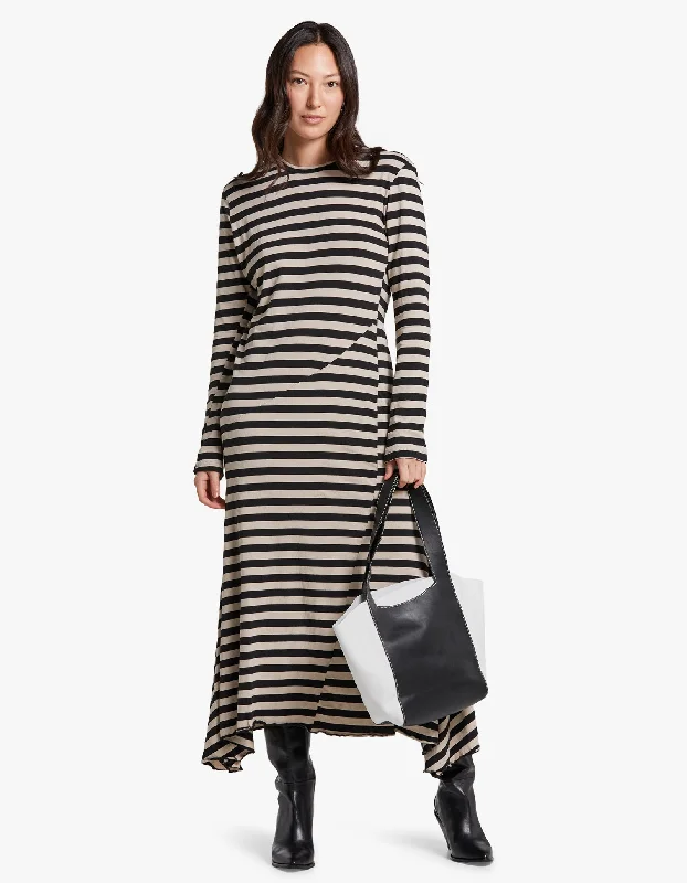 Stripe Heritage Paneled L/S Dress - Black/Oatmeal