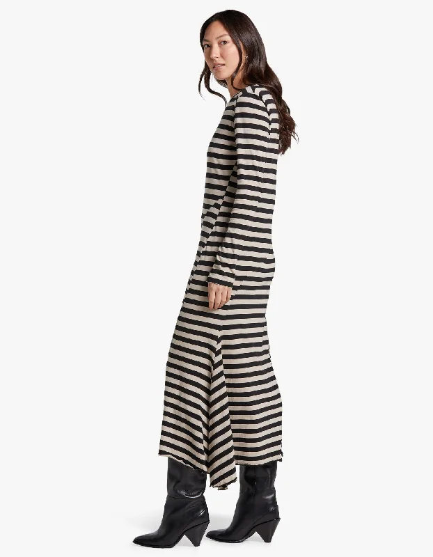 Stripe Heritage Paneled L/S Dress - Black/Oatmeal