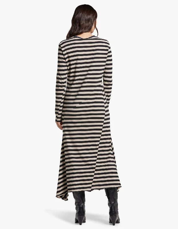 Stripe Heritage Paneled L/S Dress - Black/Oatmeal