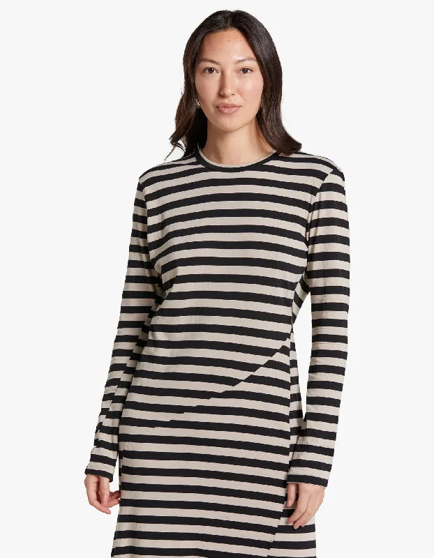 Stripe Heritage Paneled L/S Dress - Black/Oatmeal