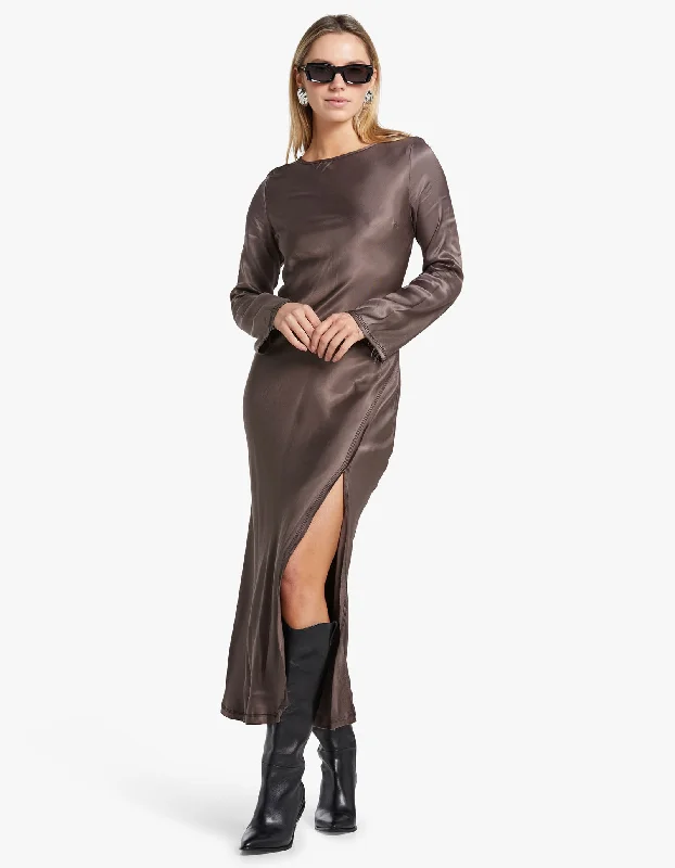 Kai L/S Split Maxi Dress - Pewter