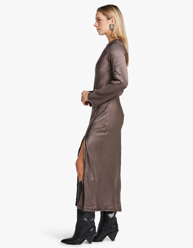 Kai L/S Split Maxi Dress - Pewter