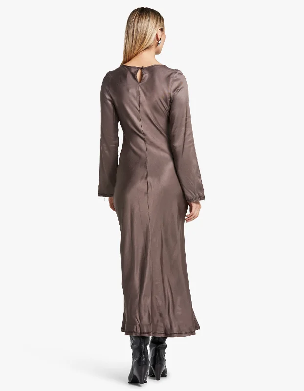 Kai L/S Split Maxi Dress - Pewter