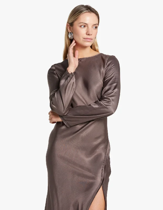 Kai L/S Split Maxi Dress - Pewter