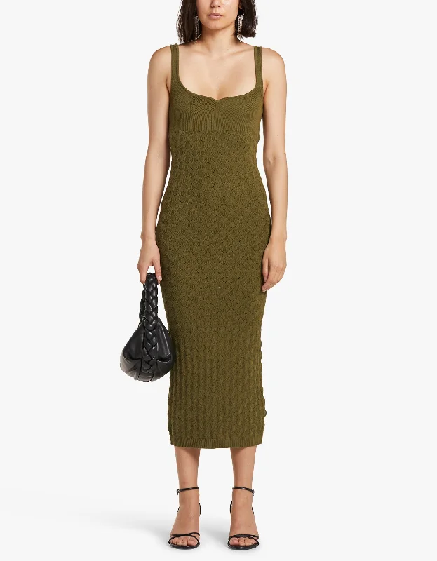 Remi Rib Dress - Green Khaki