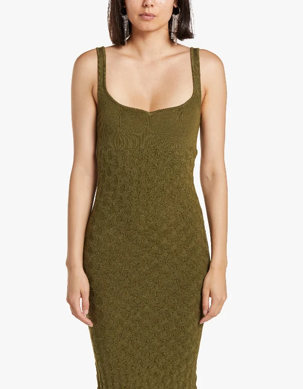 Remi Rib Dress - Green Khaki