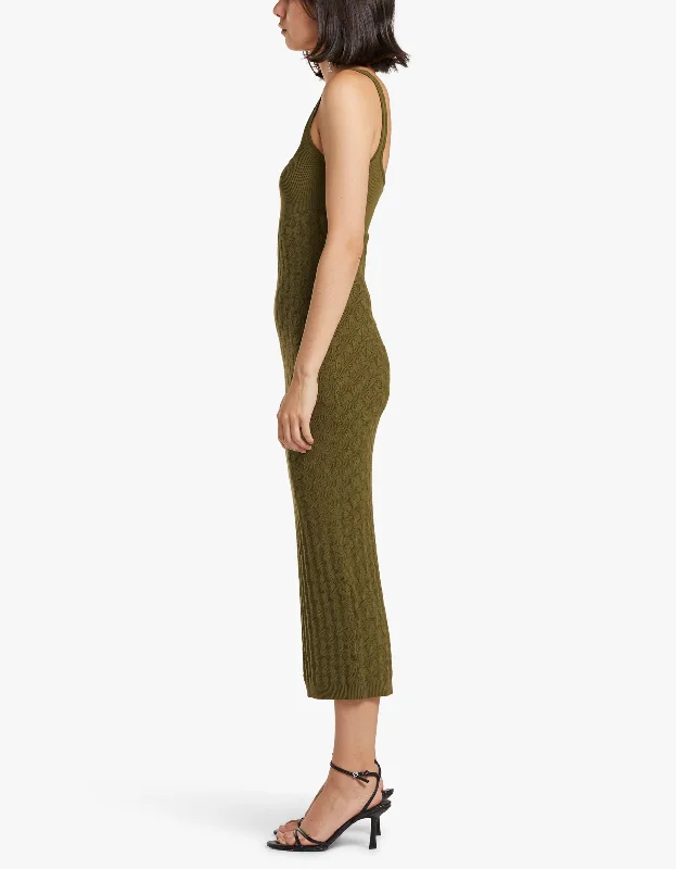 Remi Rib Dress - Green Khaki