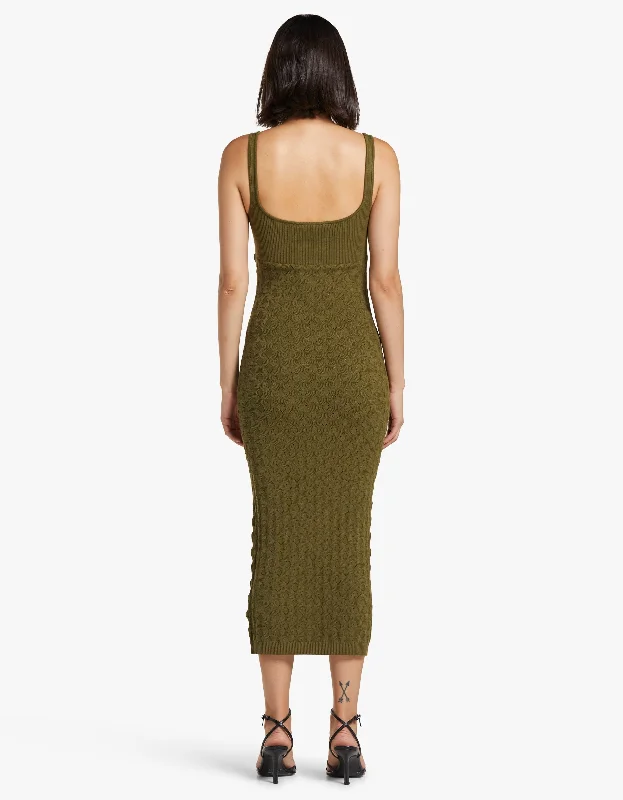 Remi Rib Dress - Green Khaki