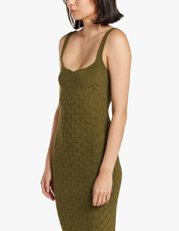 Remi Rib Dress - Green Khaki