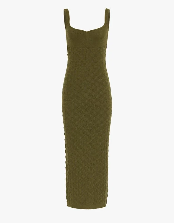 Remi Rib Dress - Green Khaki