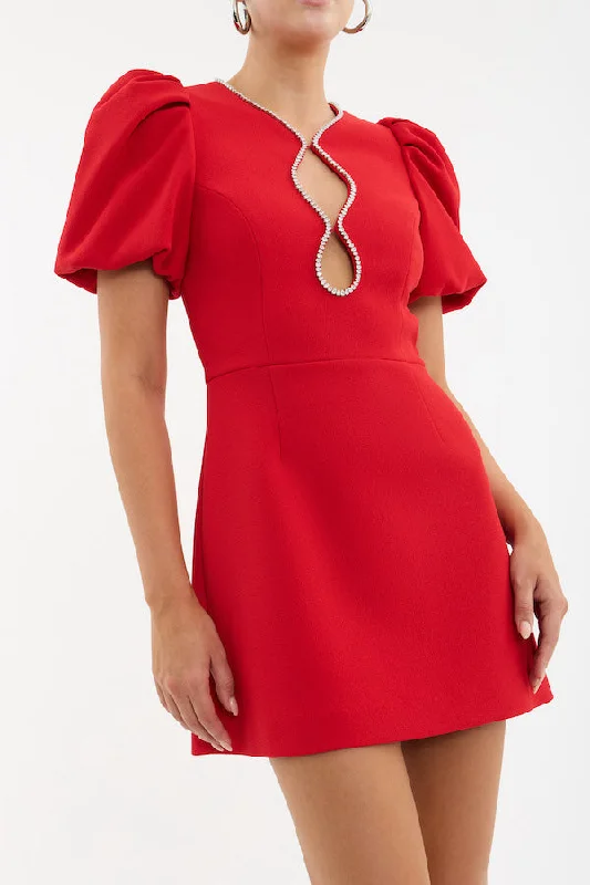 Karina Buff Sleeve Mini Dress Red