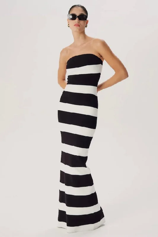 Lehua Knit Dress Black and White Stripe