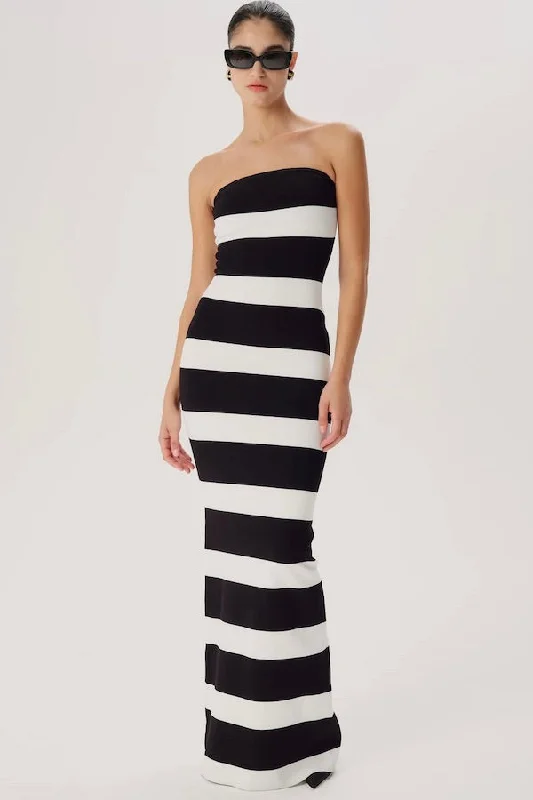 Lehua Knit Dress Black and White Stripe