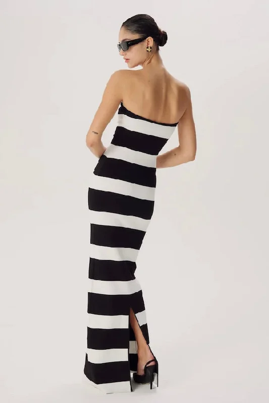 Lehua Knit Dress Black and White Stripe