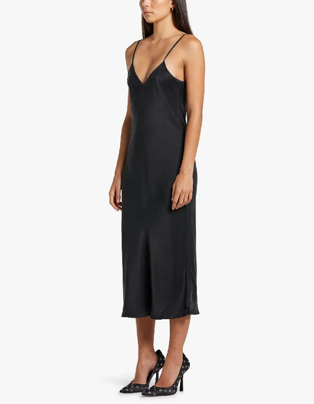 90s Silk Slip Dress - Black