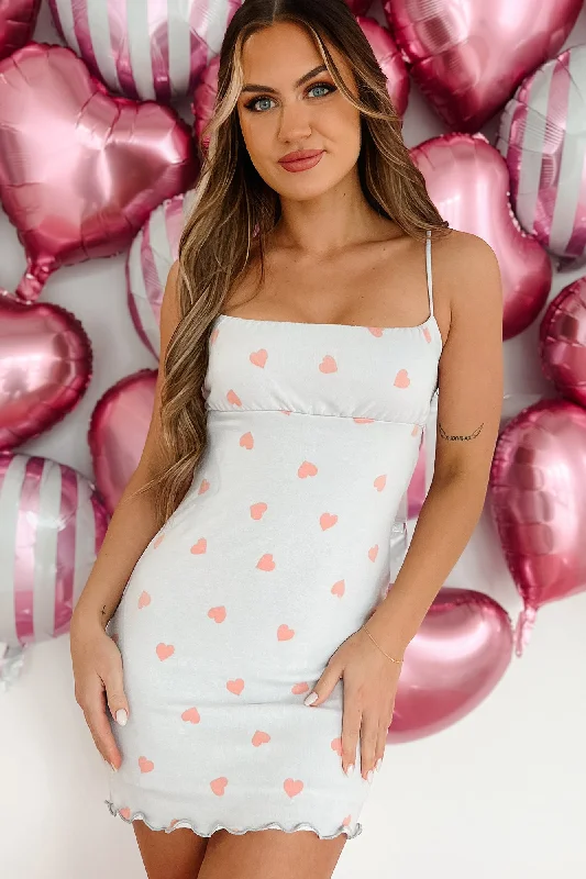 Valentine Wishes Heart Print Mini Dress (Grey/Pink Heart)