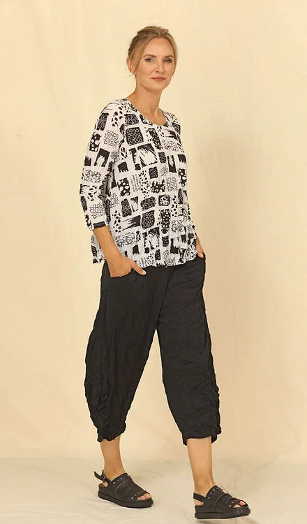 Kaline Two Pocket Short Black Crinkle Pant