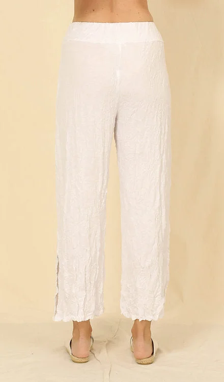 Larshell Crinkle Pant with Side Slits - White