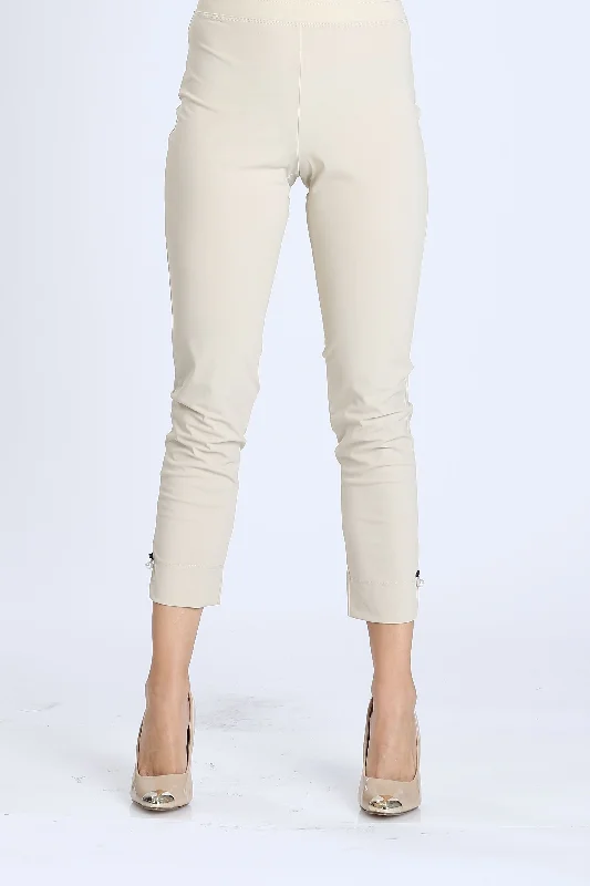 Khaki Pearl Detail Ankle Crop Pants