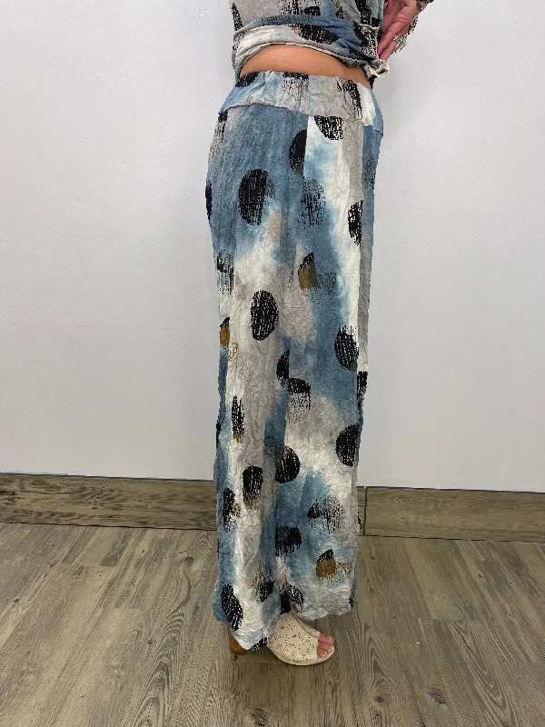 Lagoon Blue Pattern Wide Pant