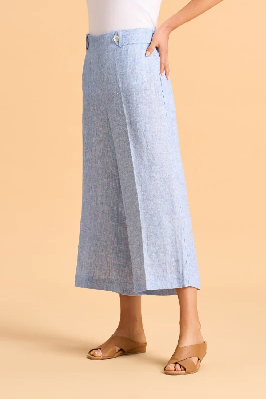 Waist Tab Linen Culotte - Chambray Cross Dye