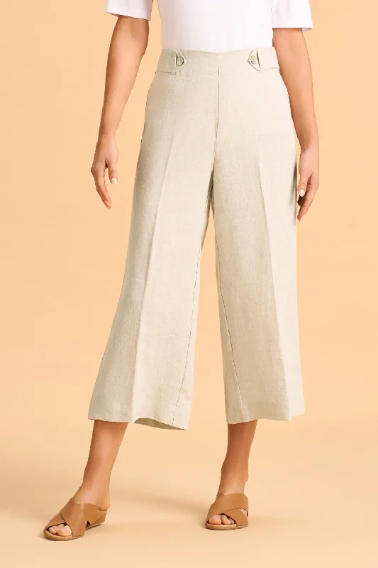 Waist Tab Linen Culotte - Natural Cross Dye