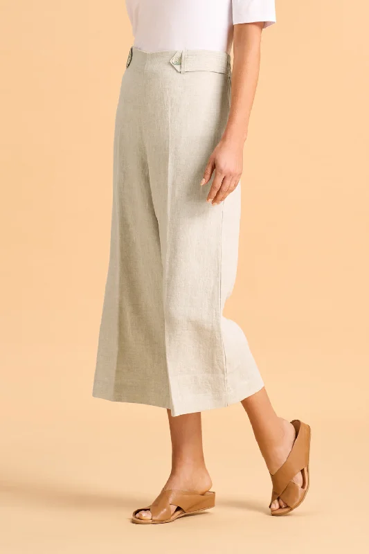 Waist Tab Linen Culotte - Natural Cross Dye