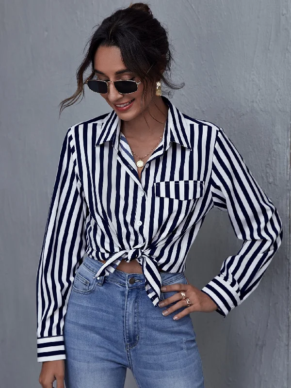 KittenAlarm - Single Breasted Striped Blouse