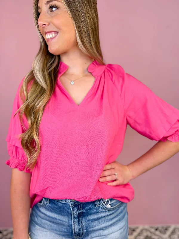 Adalee Peasant Top-Hot Pink