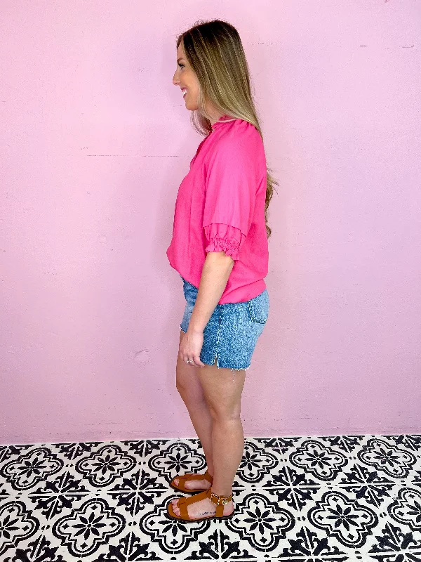 Adalee Peasant Top-Hot Pink