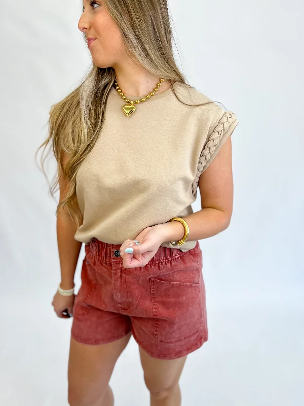 Anywhere Braided Sleeve Top - Taupe