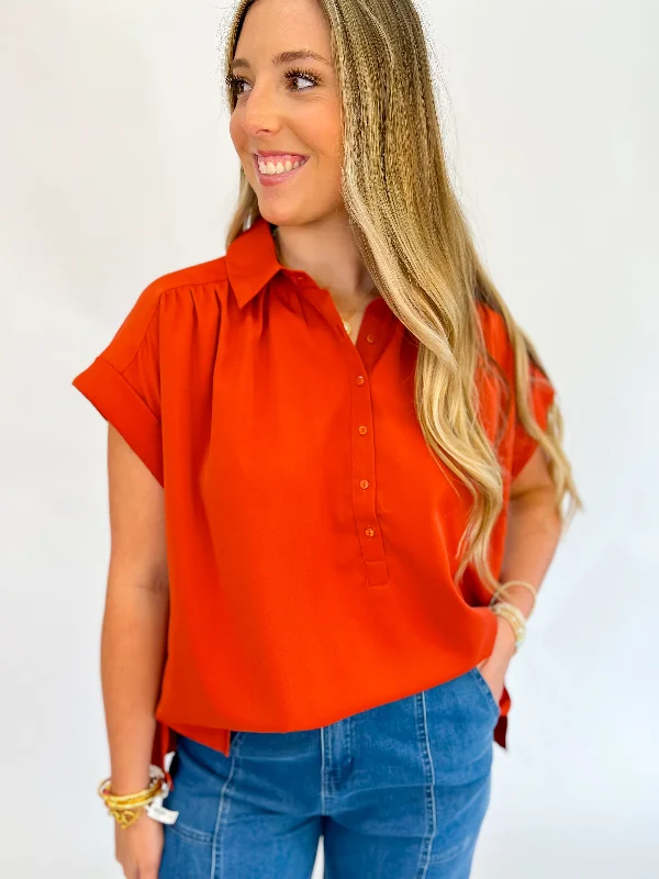 Cinnamon Collared Button Up Top