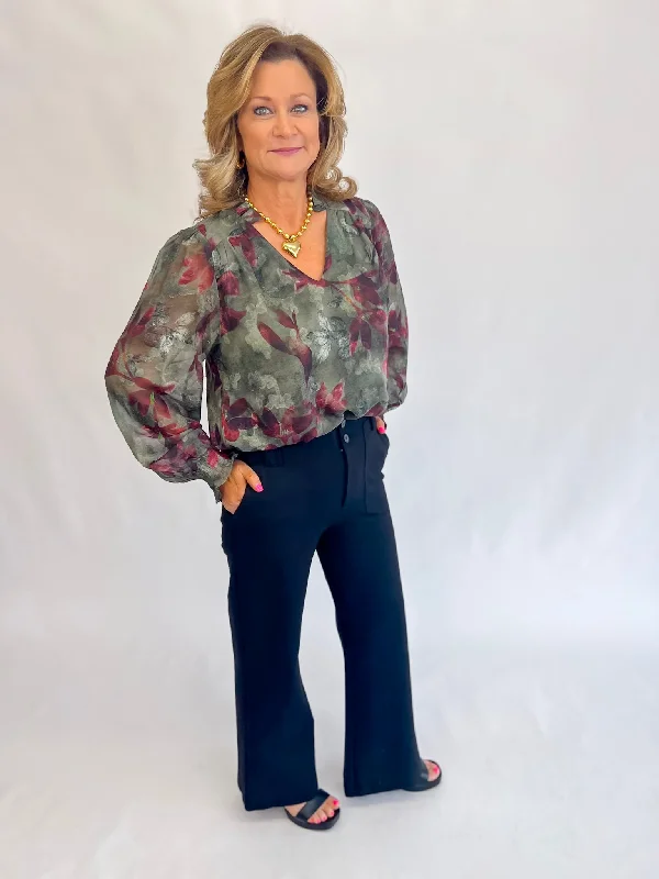 Harvest Olive Floral Blouse