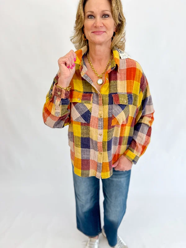 Howdy Do Plaid Washed Shirt - Pumpkin Navy