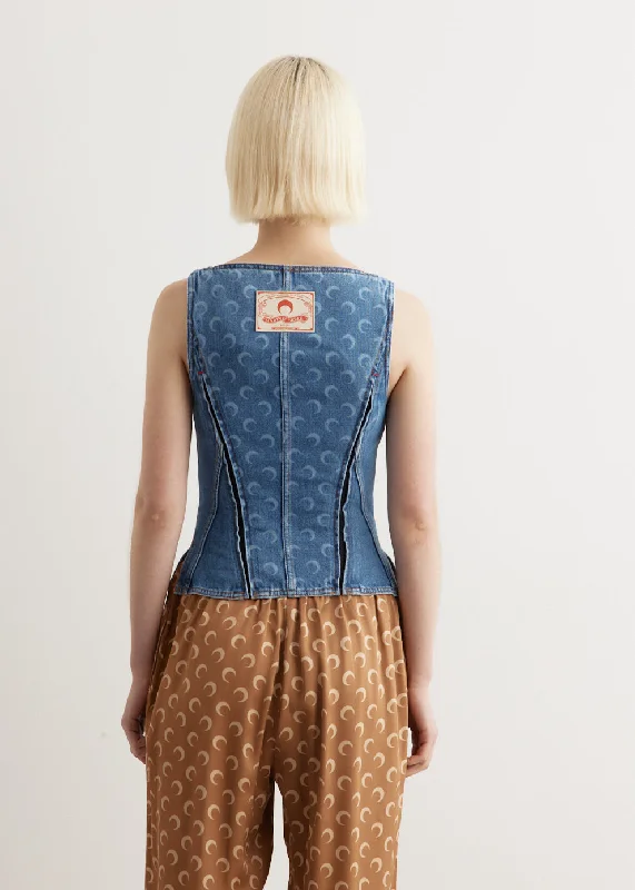 Moon Laser Denim Corset Top