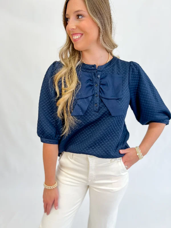 Navy Charm Textured Top