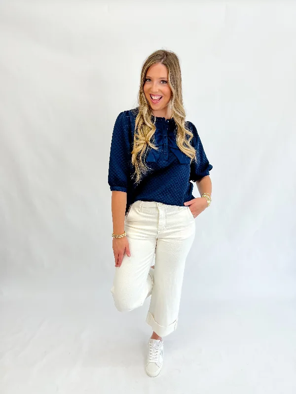 Navy Charm Textured Top