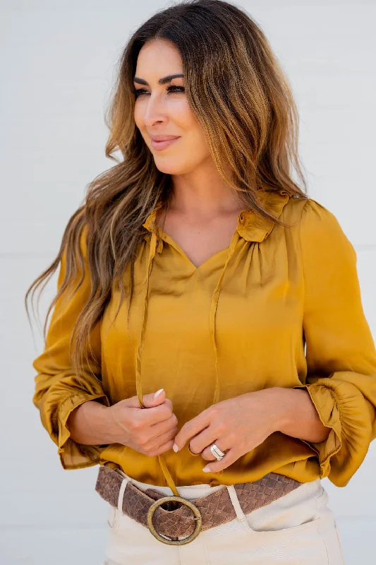 Ruffle Sleeve V-Neck Blouse