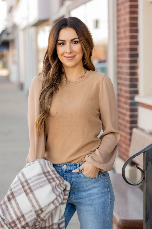 Simple Ribbed Body Blouse Sleeve Tee