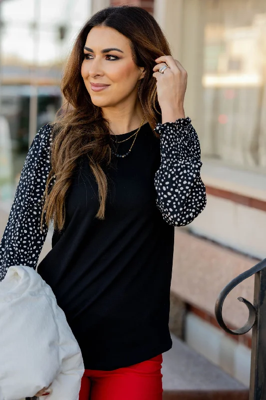 Spotted Sleeve Solid Body Blouse