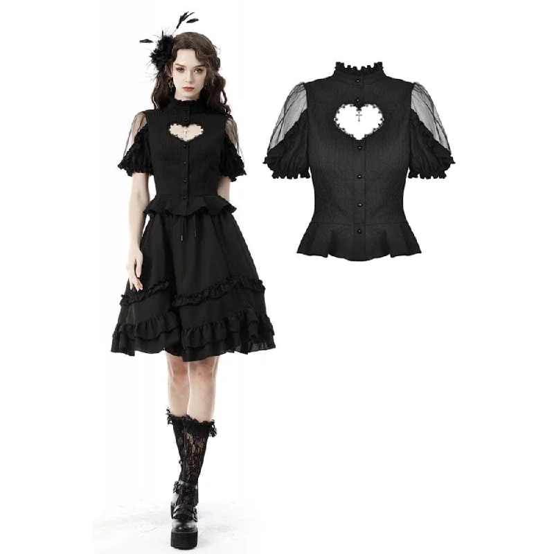 Women's Gothic Heart-shaped Cutout Short Puff Sleeved Shirt