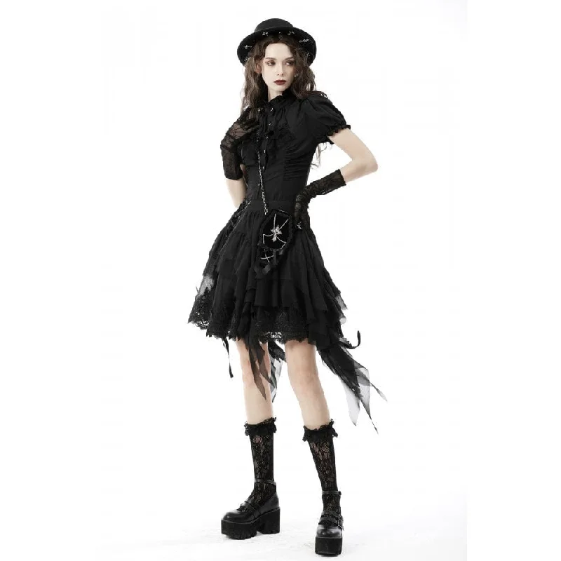 Women's Gothic Ruffles Short Puff Sleeved Shirt Black