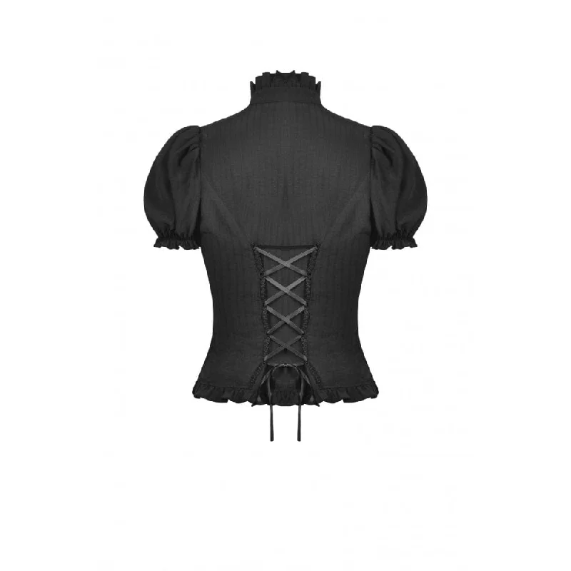 Women's Gothic Ruffles Short Puff Sleeved Shirt Black