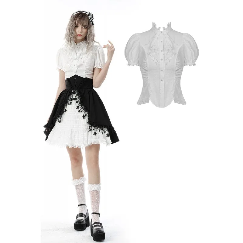 Women's Gothic Ruffles Short Puff Sleeved Shirt White