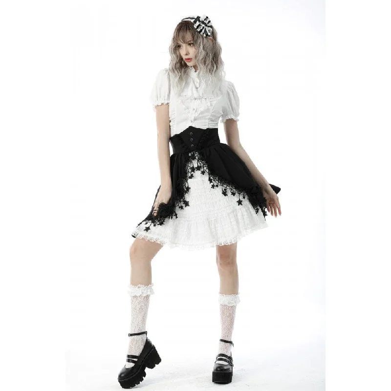 Women's Gothic Ruffles Short Puff Sleeved Shirt White