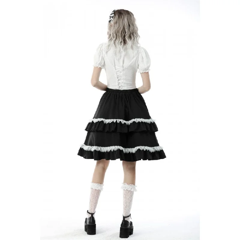 Women's Gothic Ruffles Short Puff Sleeved Shirt White