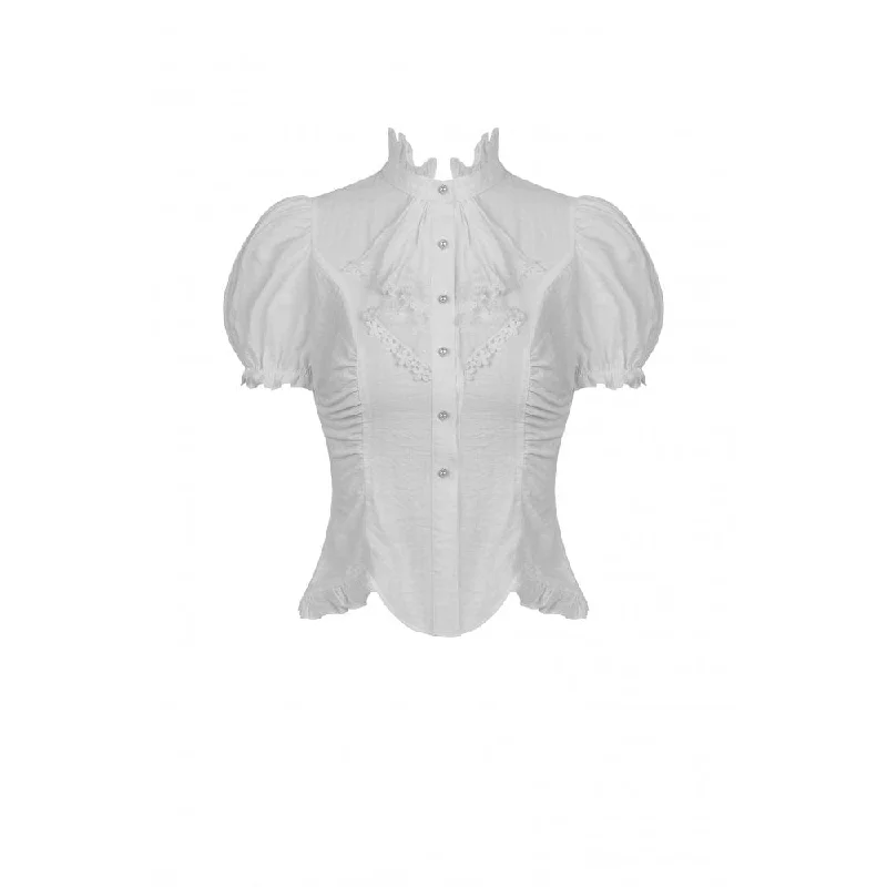 Women's Gothic Ruffles Short Puff Sleeved Shirt White