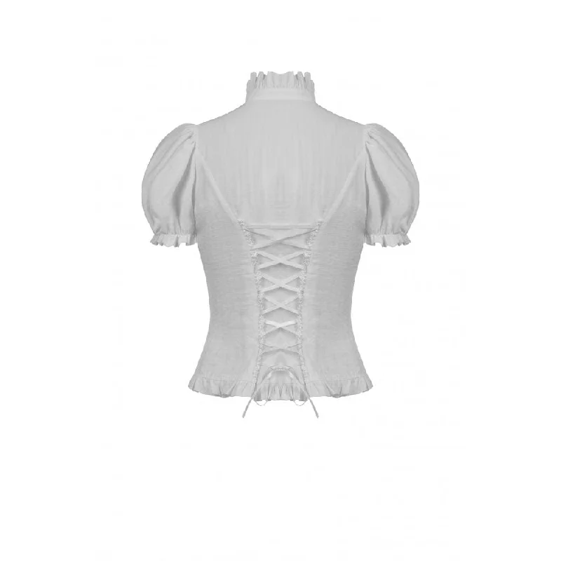 Women's Gothic Ruffles Short Puff Sleeved Shirt White