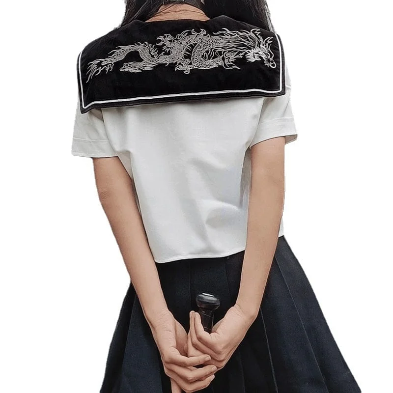 Women's JK Dragon Embroidery Sailor Shirt